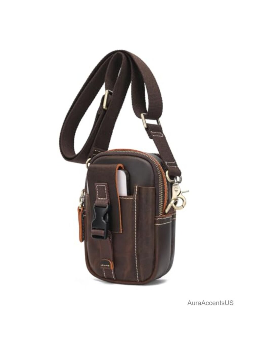 Small Full Grain Leather Messenger Bag 3-in-1 Crossbody Waist Pouch